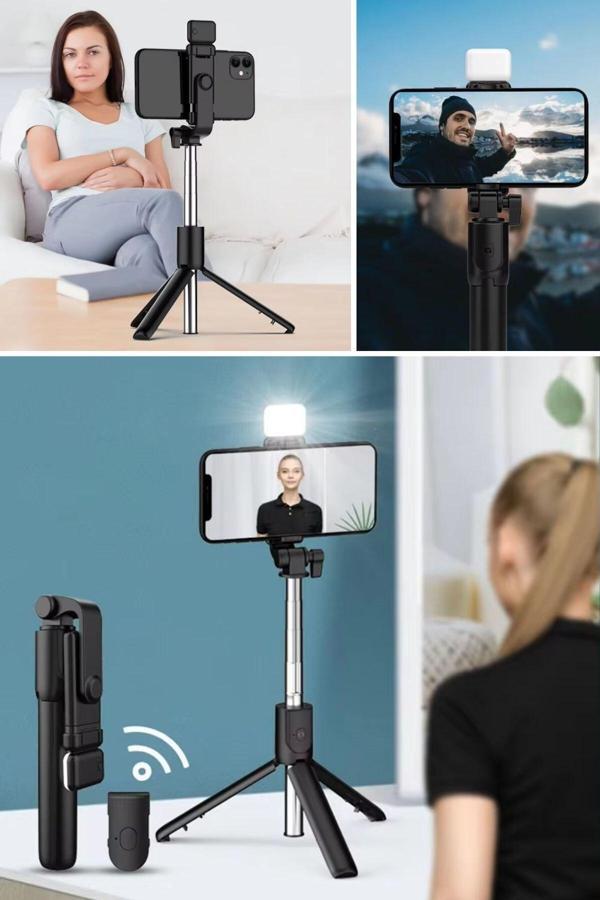 ® Kendiliğinden LED Işıklı Kumandalı Uzayabilen Selfie Çubuğu,Masa Üstü Tripod - Image 1