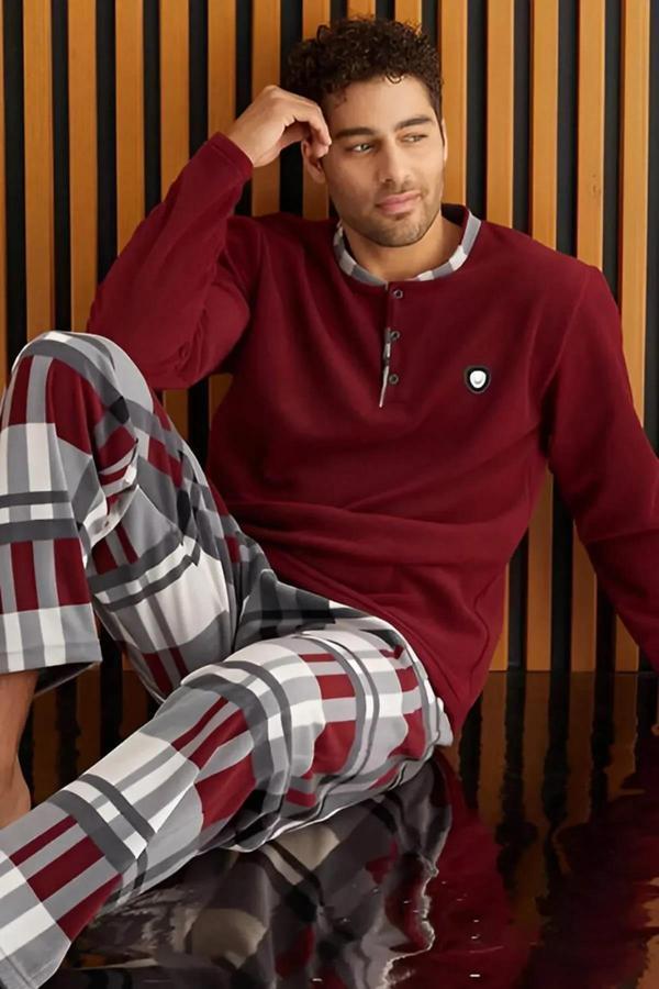 Pijamoni Erkek Düğme Yaka Kışlık Polar Pijama Takımı 6100/15 - 1 Adet - Image 1