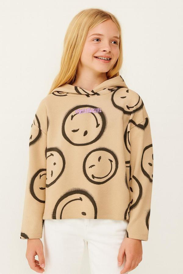 Smile Kapüşonlu Kız Çocuk Sweatshirt - Image 1