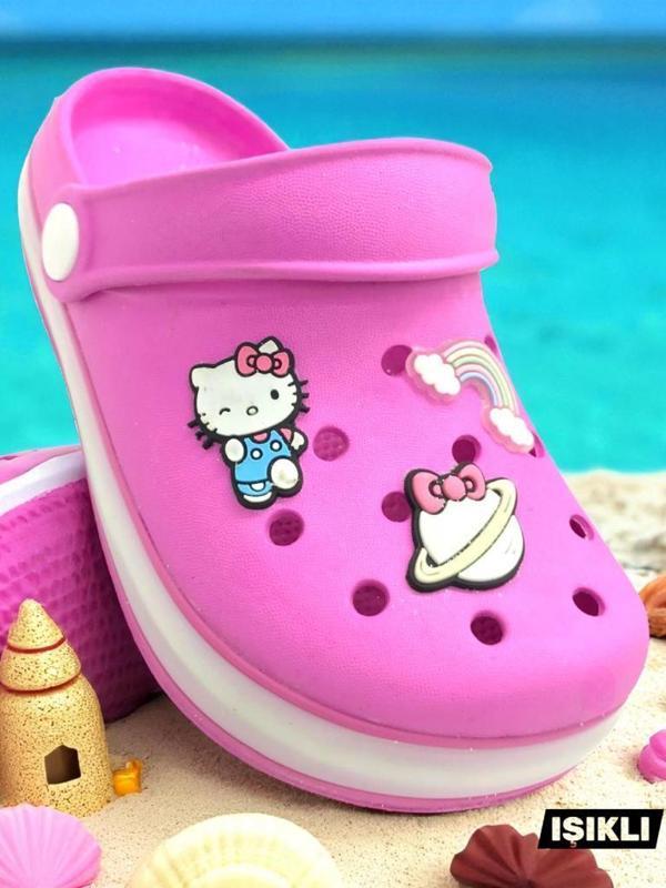 Hello Kitty Kız Çocuk Kaymaz Taban Işıklı Pembe Terlik Havuz Plaj Sandaleti - Image 1