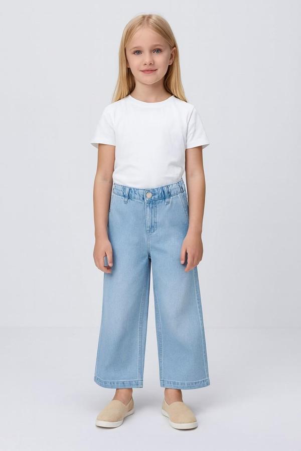 Wide Leg Denim Kız Çocuk Kot Pantolon - Image 1