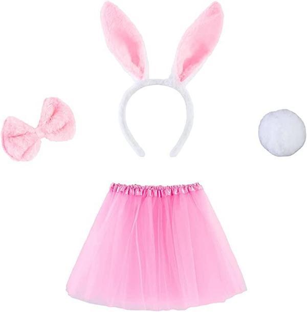 Pembe Tavşan Tacı Etek Papyon Kuyruk Kostüm Seti Çocuk Boy - Image 1