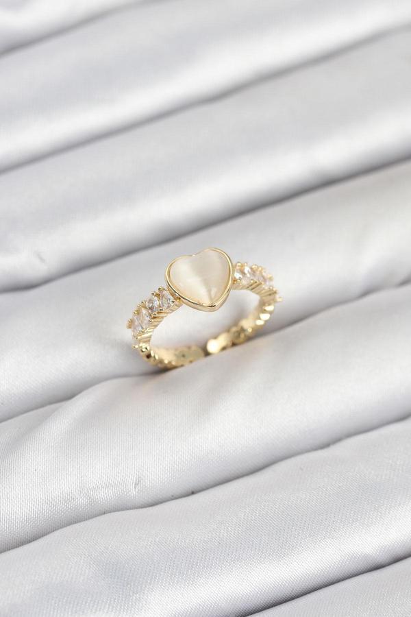 Zarif Kadın için Golden Pirinç Zirkonlu Kalpli Model Yüzük - Image 1