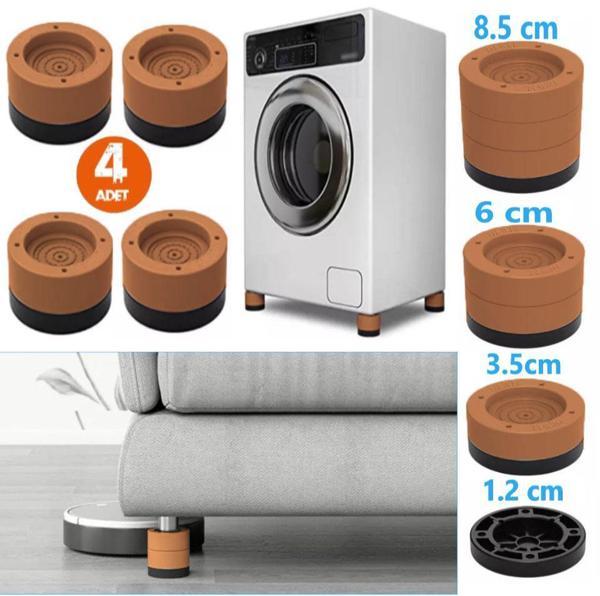 TİNEKE  Beyaz Eşya Ayağı Çamaşır Makinesi Mobilya Titreşim Önleyici Kaydırmaz 8.5 Cm Yükseltici 4 Lü KAHVERENGİ - Image 1