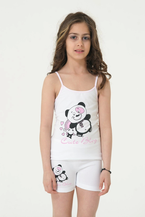 Kız Ayı Baskılı İp Askı Elastane Takım - Image 1