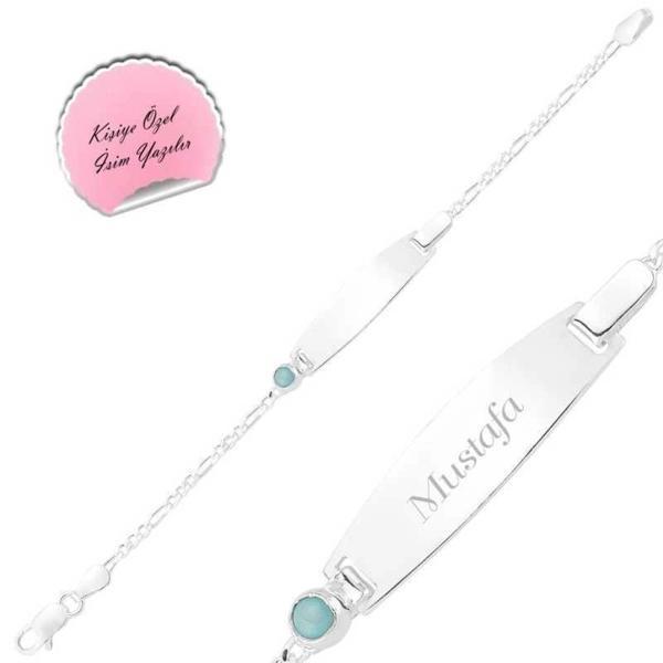 Supertrend Gümüş Mavi Boncuklu Plaka Çocuk Bileklik - Image 1