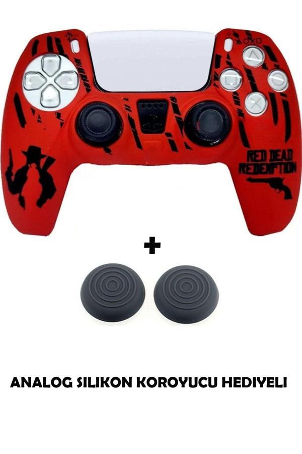 PS5 Dualsense Red Dead Redemption Desenli Koruyucu Silikon Kılıf + Analog silikon Koruyucu - Image 1
