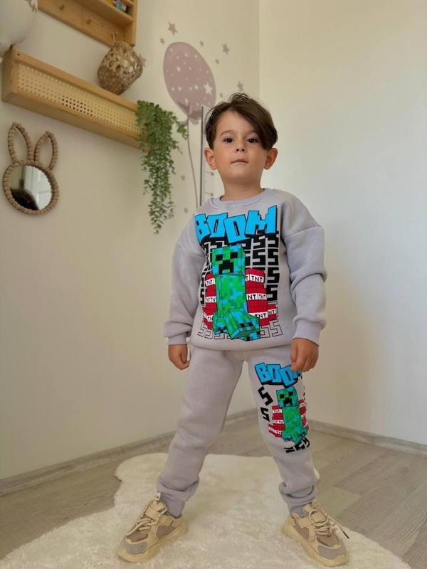 ERKEK ÇOCUK CRAF MODELLİ 3 İPLİK ŞARDONLU EŞOFMAN TAKIMI - Image 1