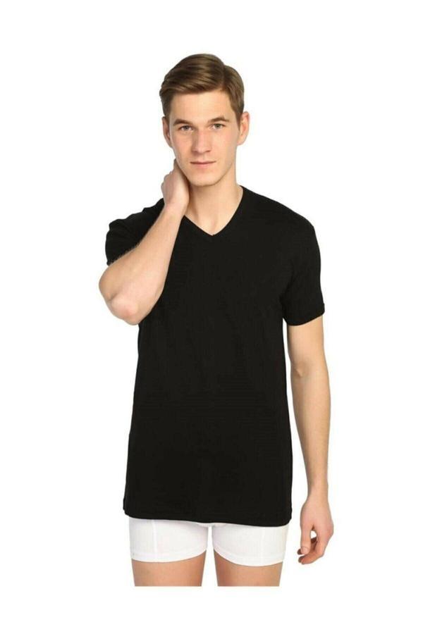 Tutku Siyah Renk V Yaka Kısa Kollu Atlet Fanila - Image 1