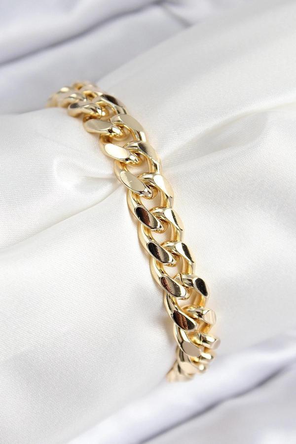 VIP Pirinç Zirkon Taşlı Klasik Zincir Model Gold Renk Kadın Bileklik - Image 1