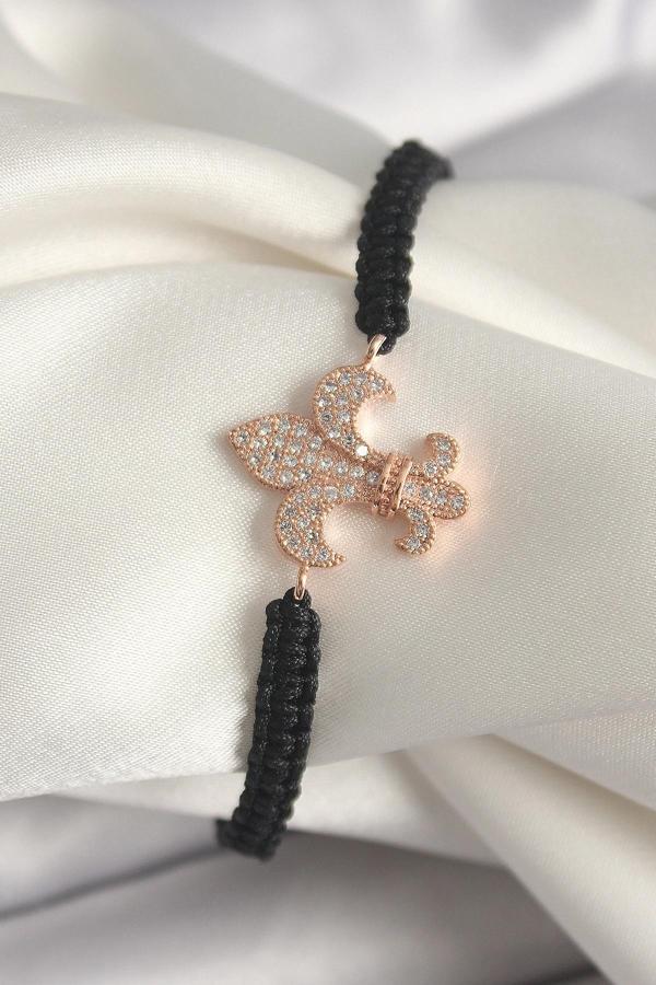 Pirinç Rose Renk Zirkon Taşlı Zambak Model Asansörlü Makrome Model Kadın Bileklik - Image 1