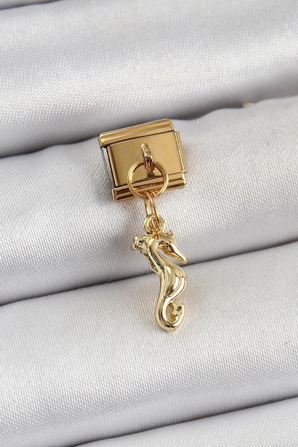 316L Çelik Sallantılı Deniz Atı Model Gold Renk Nomination Charm - Image 1