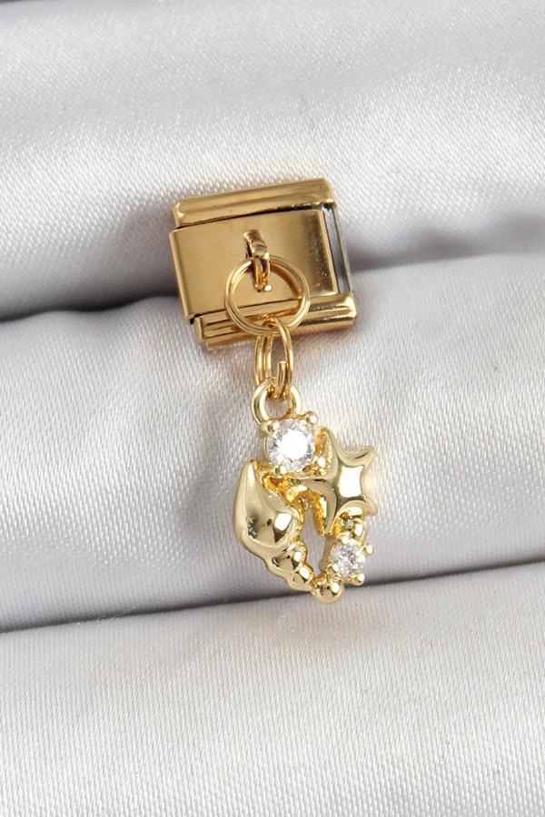 316L Çelik Sallantılı Zirkon Taşlı Deniz Kabuğu Ve Yıldız Model Gold Renk Nomination Charm - Image 1