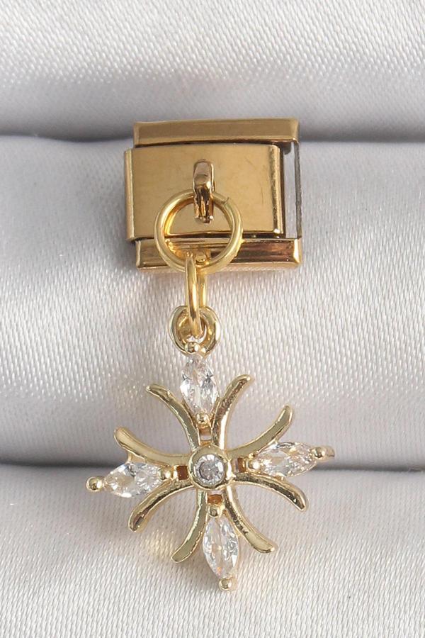 316L Çelik Gold Renk Sallantı Zirkon Taşlı Kar Tanesi Model Nomination Charm - Image 1