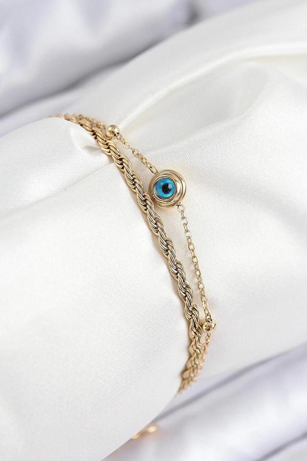 316L Çelik Nazar Boncuk Model Burgu Zincir Gold Renk Kadın Bileklik - Image 1