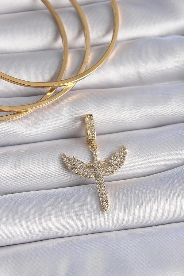 Pirinç Gold Renk Zirkon Taşlı Mikail Model Ajda Charm - Image 1