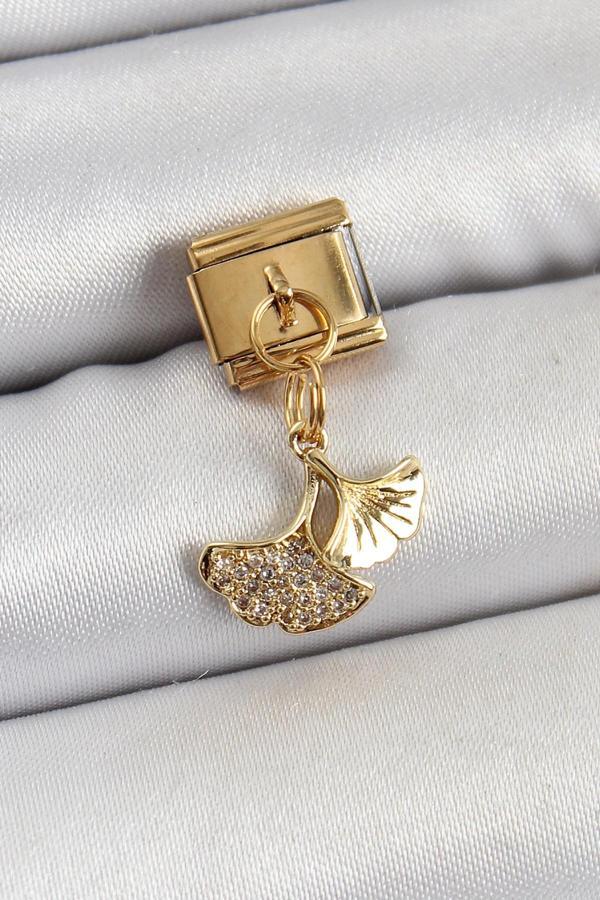 316L Çelik Sallantılı Zirkon Taşlı Balık Kuyruğu Model Gold Renk Nomination Charm - Image 1