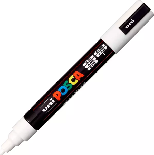 Uni-Ball Markör Boyama Posca Su Bazlı Poster Kalemi 1.8-2.5 Mm Beyaz Pc-5M (6 Lı Paket) - Image 1