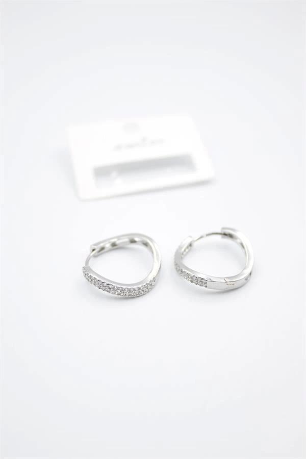 Taşlı Halka Küpe - Gümüş - Image 1