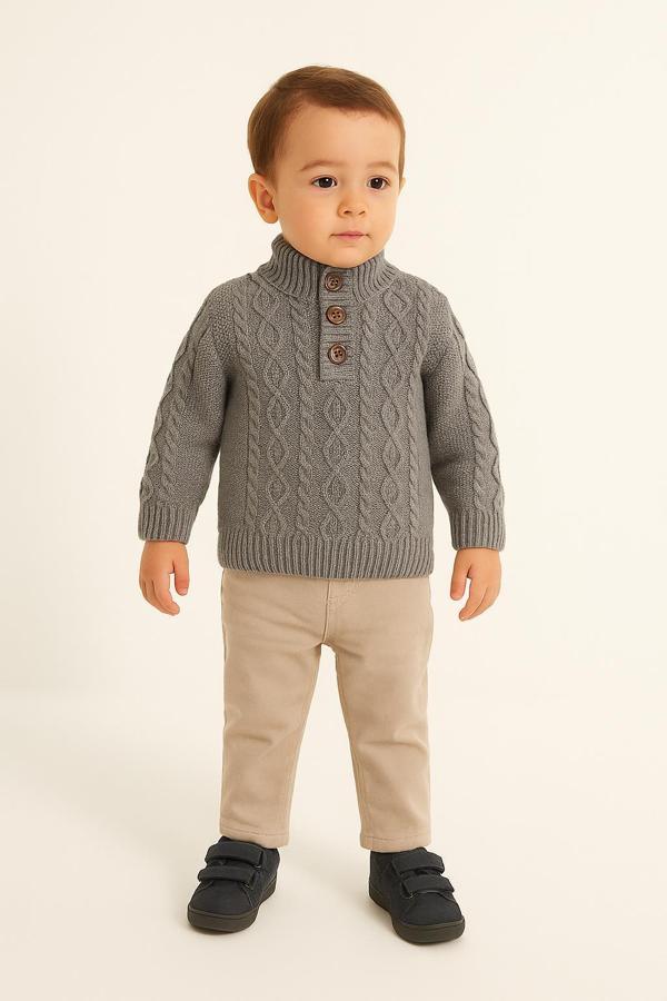 Erkek Çocuk Triko Kazak & Bej Pantolon 2’li Takım – 3610 G - Image 1