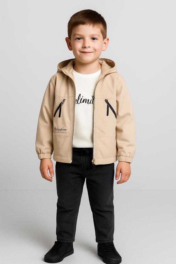 Erkek Çocuk 3 Parça Kapüşonlu Montlu Kot Pantolon ve Baskılı Tişört Takım 3511K - Image 1