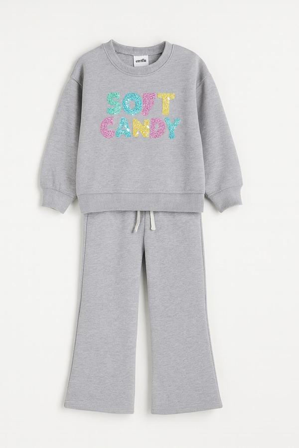 Kız Çocuk Renkli Payet Nakışlı 2’li Eşofman Takımı (Sweatshirt + Alt) 10760 - Image 1
