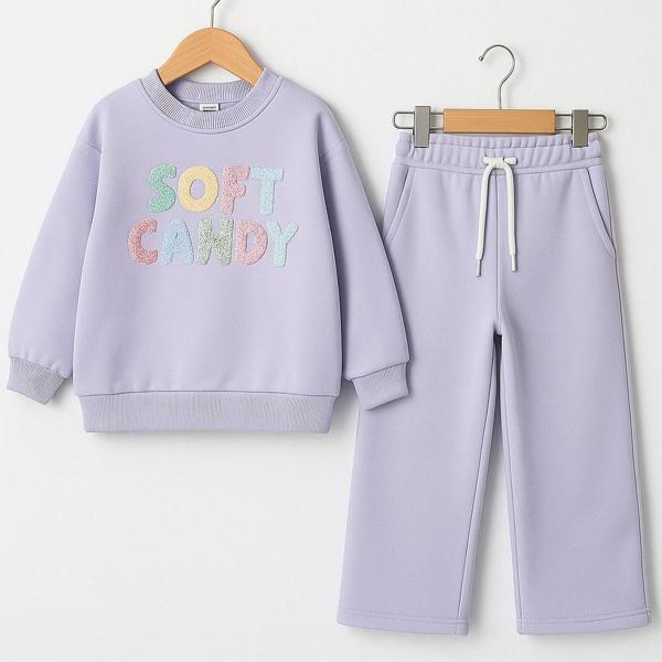 Kız Çocuk Renkli Payet Nakışlı 2’li Eşofman Takımı (Sweatshirt + Alt) 10760 LİLA - Image 1