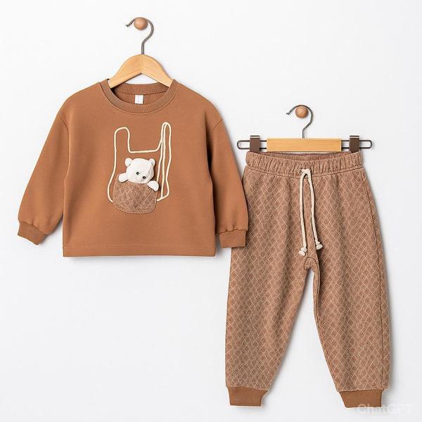 Erkek Çocuk 3 İplik Şardonlu Peluş Oyuncaklı Çocuk Eşofman Takımı – 10717 v - Image 1