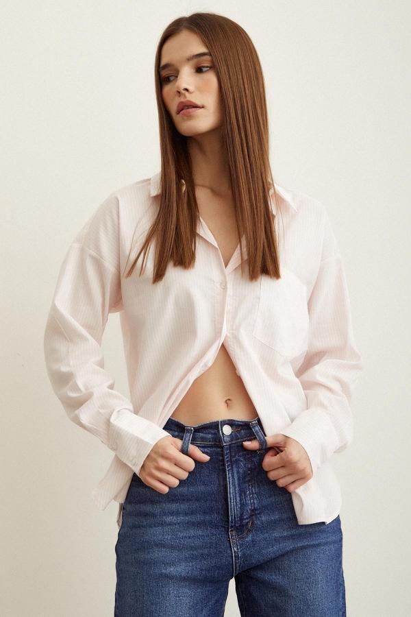 Çizgili Gömlek Pudra - Image 1