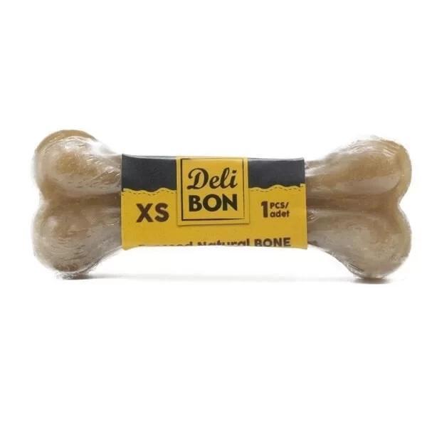 Delibon Deri Pres Vakumlu Kemik Köpek Ödülü Naturel 7 Cm 1 Adet - Image 1