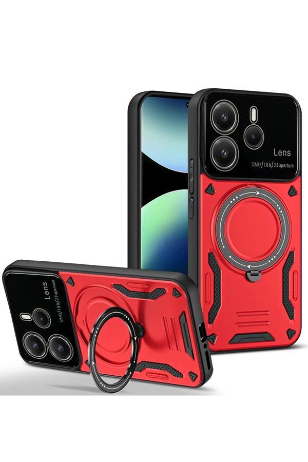 Xiaomi Redmi Note 14 4G Kılıf Joy Lens Standlı Kapak - Kırmızı-(5796) - Image 1
