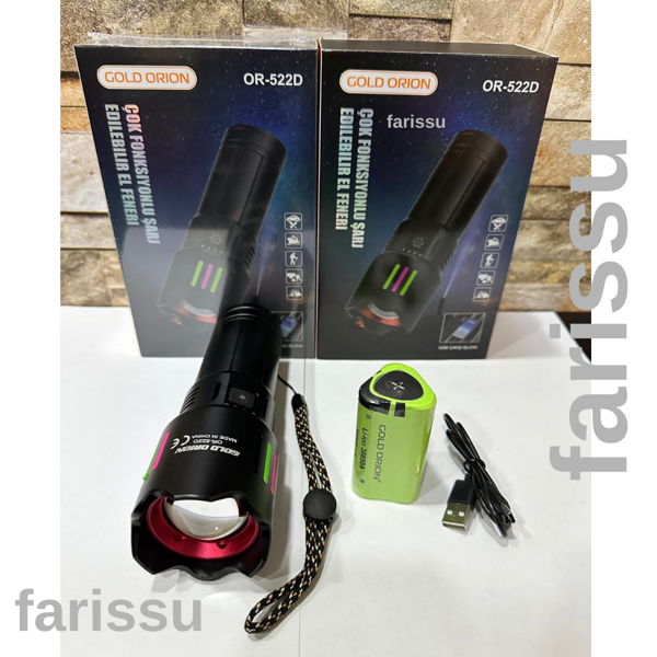 OR-522D Şarj Edilebilir Çok Fonksiyonlu El Feneri - Yüksek Kapasiteli 9000 mAh Batarya, 4 Farklı Mod - Image 1
