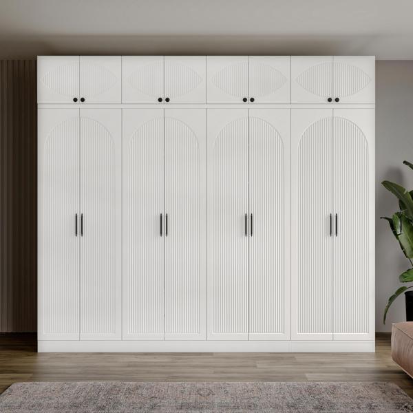 GuneyStore Ücretsiz Montaj Guneystore Oslo 8 Kapaklı Yüklüklü Komple Mdf Gardırop - Image 1