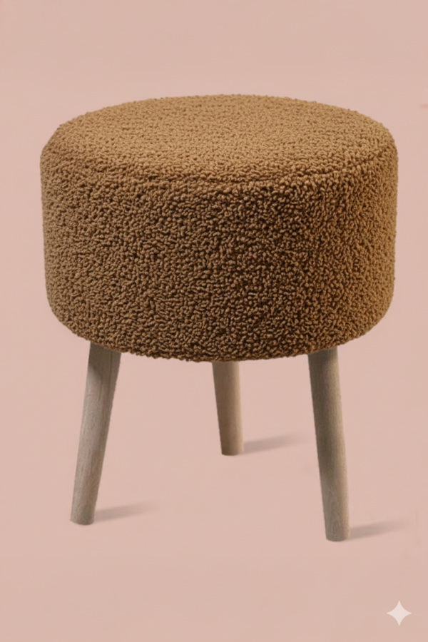 3 Ayaklı Mini Puf - Kahverengi Teddy Peluş Kumaşlı Mini Tabure  - Image 1