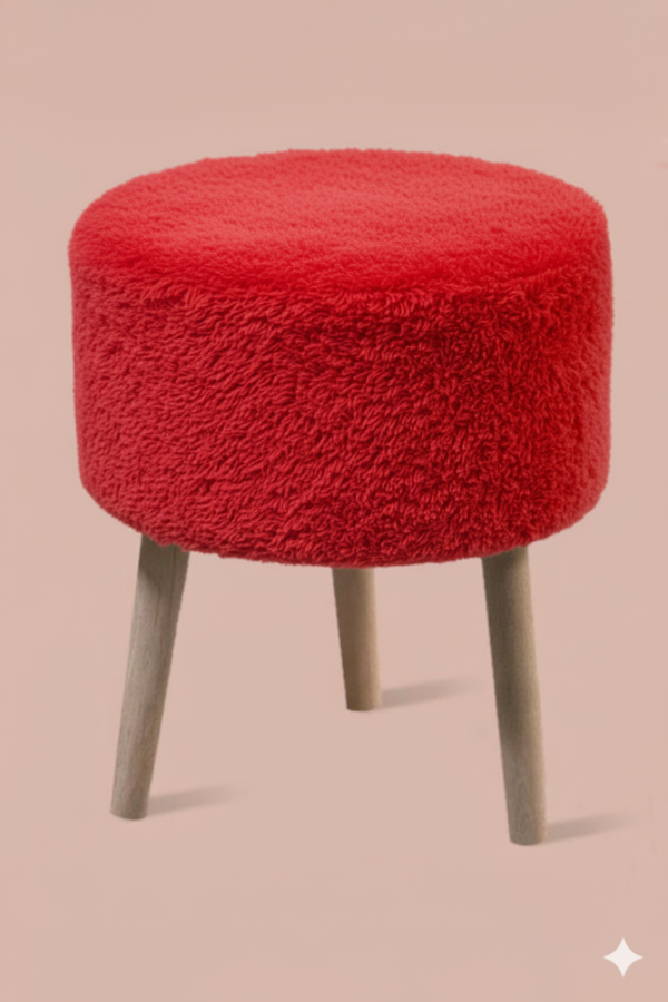 3 Ayaklı Mini Puf - Kırmızı Teddy Peluş Kumaşlı Mini Tabure  - Image 1