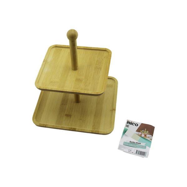 KARE  2 KATLI AHŞAP - BAMBU SERVİS SUNUM TAHTASI 20X20CM -- 25X25CM (4490) - Image 1