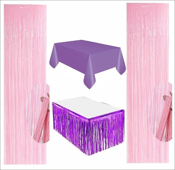 Mor Masa Örtüsü, Mor Masa Eteği, 2 Pembe Arka Fon  - Image 1