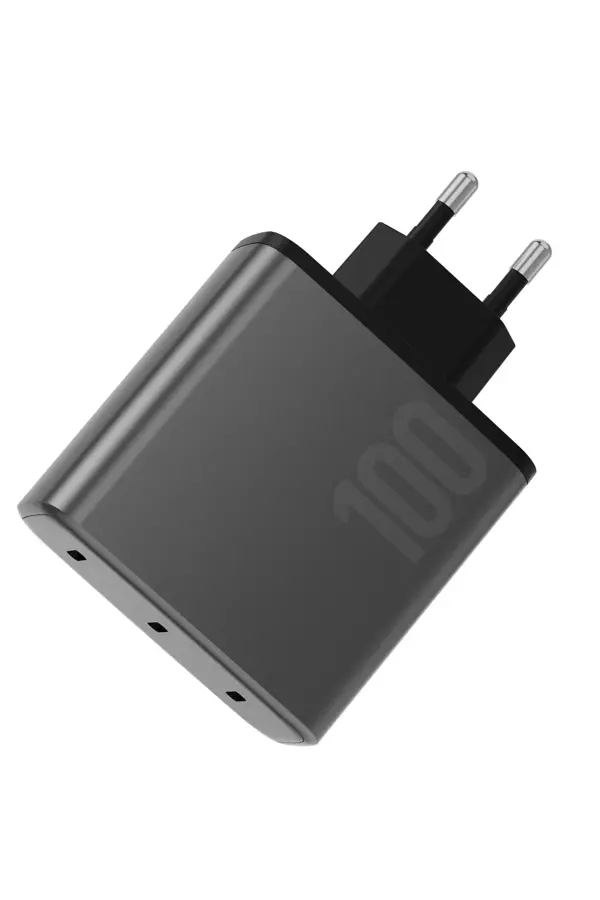 AmpCharge GaN100 2 Adet 100W Type-C ve 1 Adet 35W Type-C Çıkışlı Hızlı Şarj Aleti - Koyu Gri - Image 1