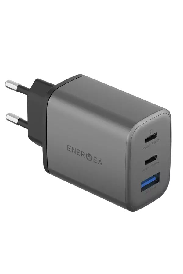 AmpCharge GaN65 2 Adet 65W Type-C ve 30W USB 3.0 Çıkışlı Hızlı Şarj Aleti - Koyu Gri - Image 1