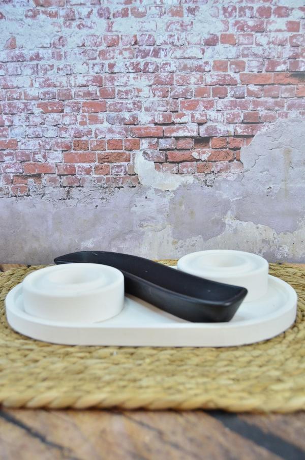 Taş Tozu Dekoratif Tealight Mumluk Seti – 2’li Mumluk, Takı & Sunum Kutusu ve Oval Tabak Yingyang Takı Kutusu - Image 1