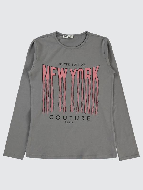 Civil Girls New York Baskılı 10-13 Yaş Sweatshirt - Gri12-13 Yaş - Image 1