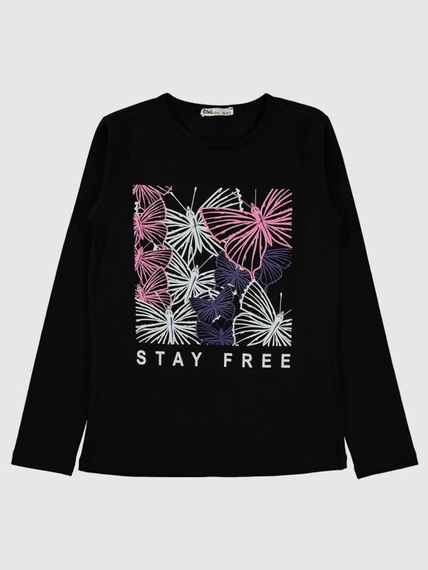 Civil Girls Stay Free Kelebek Baskılı 10-13 Yaş Sweatshirt - Siyah10-11 Yaş - Image 1