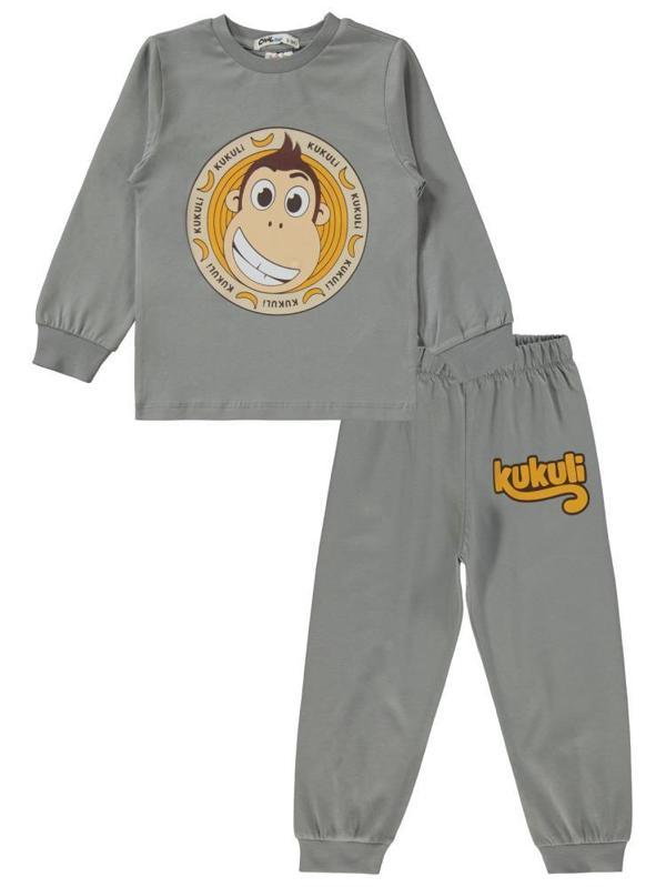 Kukuli Baskılı 2-5 Yaş Pijama Takımı - Gri3-4 Yaş - Image 1