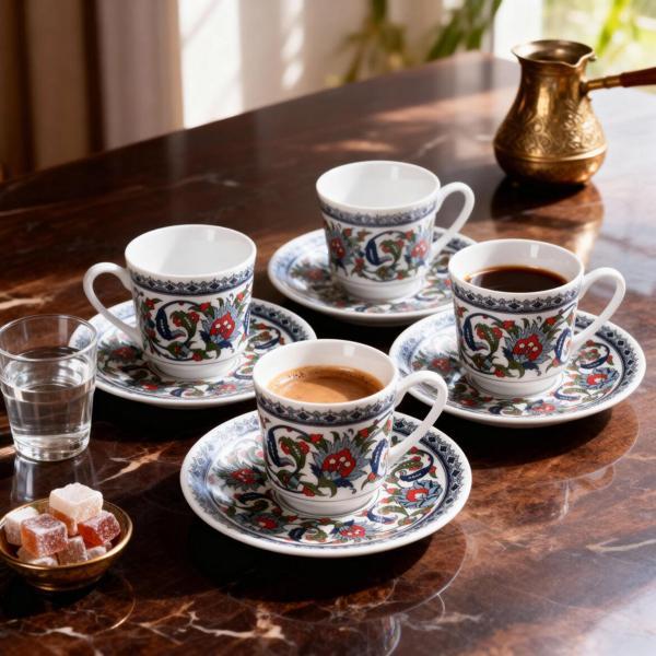 GÜRAL PORSELEN Gözde Double 4 Kişilik Kahve Fincan  Takımı 60932 - Image 1