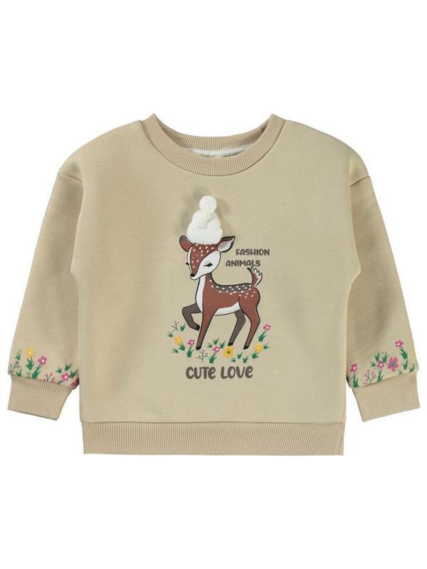 Civil Girls Geyik Baskılı 2-5 Yaş Sweatshirt - Bej2-3 Yaş - Image 1