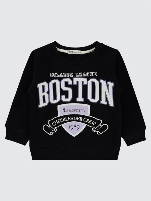 Civil Girls Boston Baskılı 2-5 Yaş Sweatshirt - Siyah5-6 Yaş - Image 1