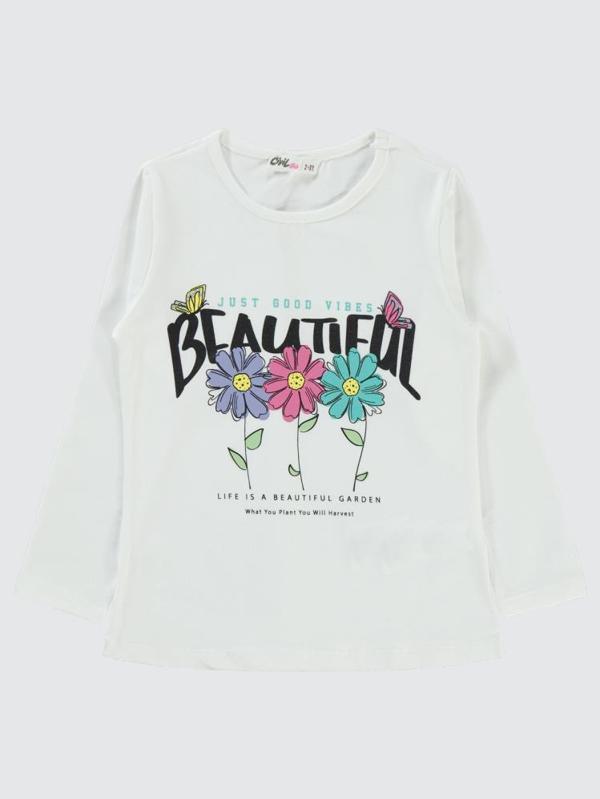 Civil Girls Beautiful Baskılı 2-5 Yaş Sweatshirt - Ekru2-3 Yaş - Image 1
