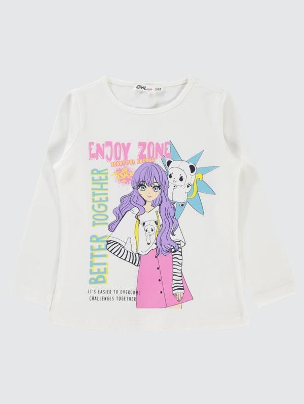 Civil Girls Better Together Baskılı 2-5 Yaş Sweatshirt - Ekru3-4 Yaş - Image 1