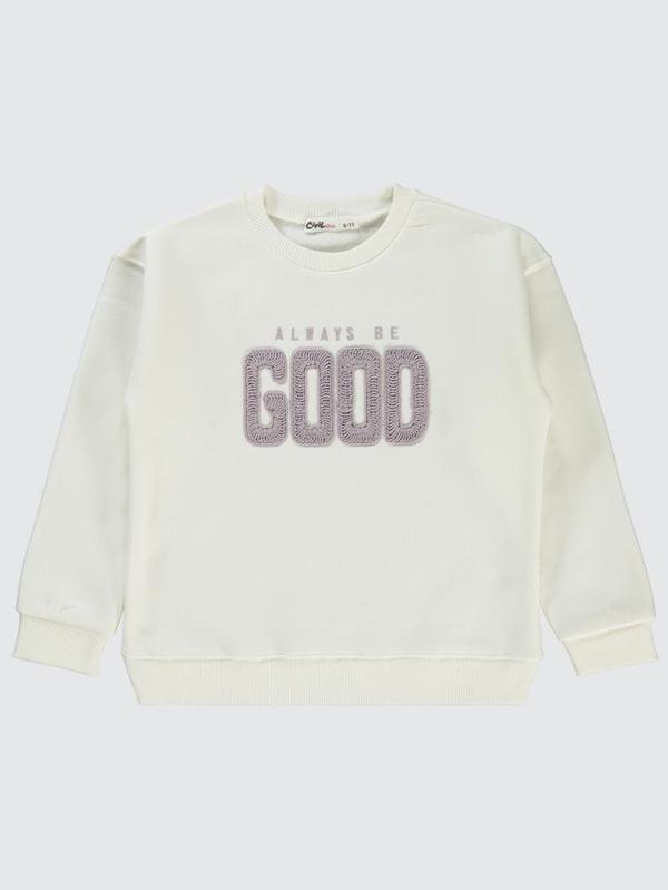 Civil Girls Good Nakışlı 6-9 Yaş Sweatshirt - Ekru9-10 Yaş - Image 1