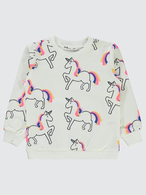 Civil Girls Renkli Unicorn Empirme 2-5 Yaş Sweatshirt - Ekru2-3 Yaş - Image 1
